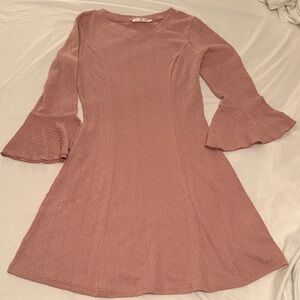 Long-Sleeve Dusty Rose A-Line Dress with Bell sleeves